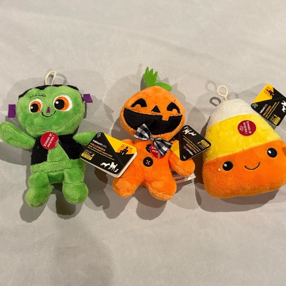 Vibrant Life Halloween Dog Chew Toys - Set of 3 Plush Squeakers, 7"-8"